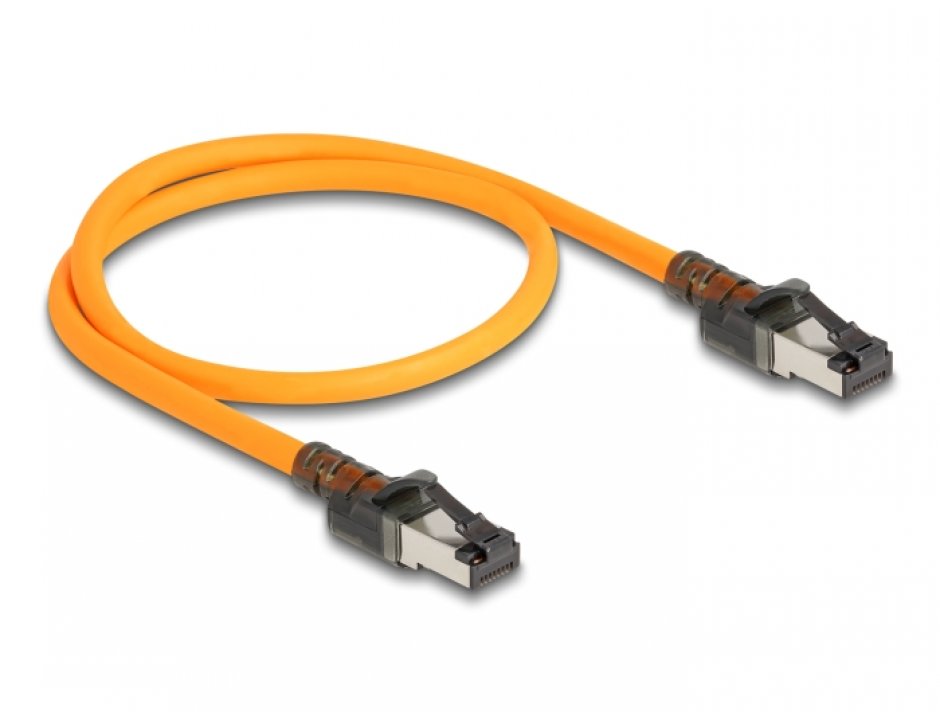 Imagine Cablu de retea RJ45 Cat.6A S/FTP T-T cu port finder Self Tracing USB-C 0.5m Orange, Delock 80403